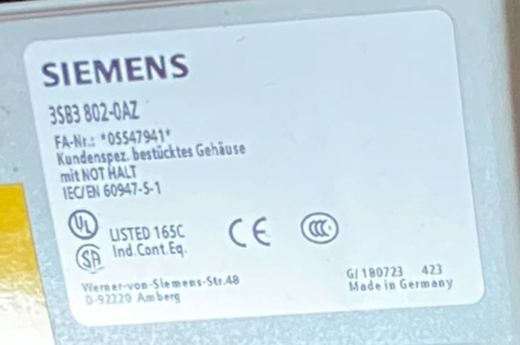 Siemens SIRIUS 3SB3 802-0AZ Steuerhebel Notfall-Stopp - UL CE Zertifizierung – Bild 7