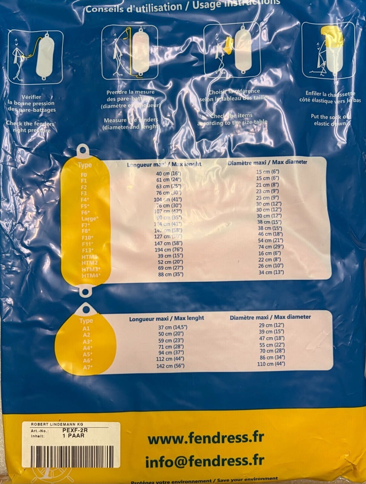 ⚓ Doppelpack Fendress - F4 X 2 Navy - 23x104 cm - OVP - Neu – Bild 6